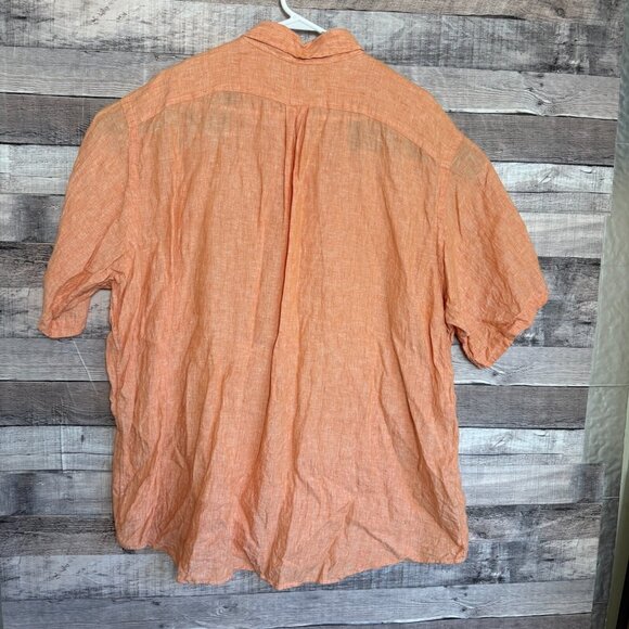 Ralph Lauren 100% Linen Shirt Mens 2XB Orange Button Up Pony Breathable Comfort - Picture 6 of 8